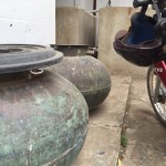 Neglected ancient copper pots (the type used for producing sandalwood oils in Mysore a century ago), with beautiful jade-colorer patina on the surface. If the pots are restored, they would produce amazing Lao ouds!